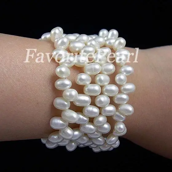 

New Arrival Pearl Bracelet Triple Row 7-8 inches White Natural Freshwater Pearl Wrap Bracelet Handmade Fine Jewelry Wedding Gift