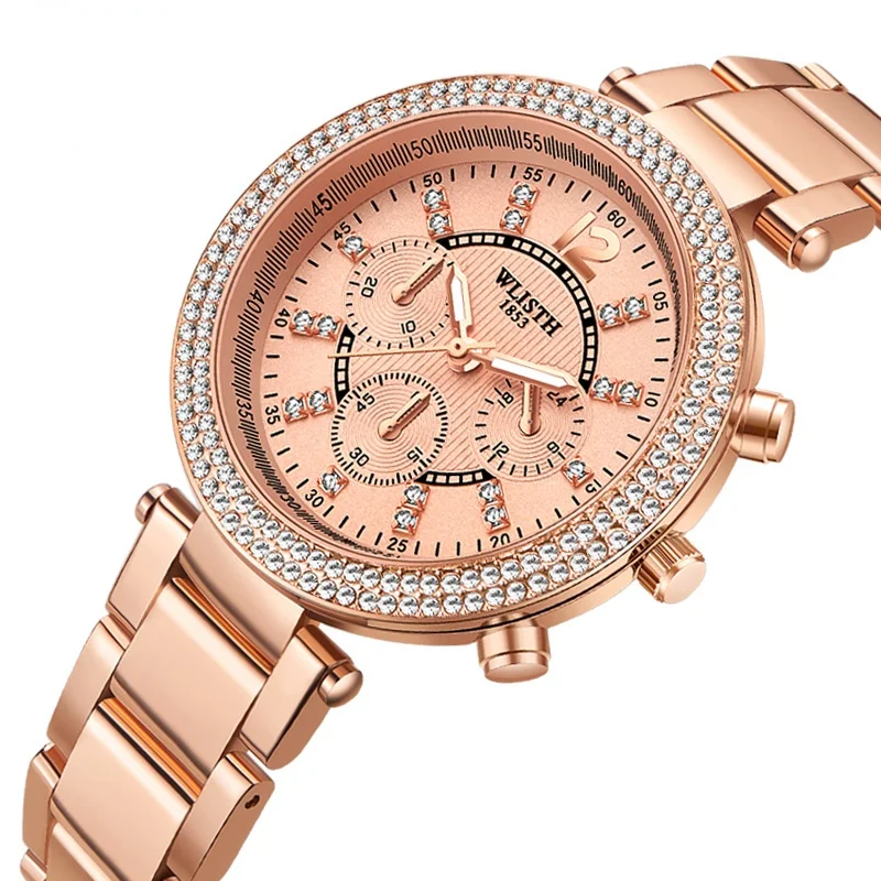 Ladies Wrist Watches Dress Rose Gold Watch Women Crystal Diamond Watches Stainless Steel Quartz Clock Women Montre Femme