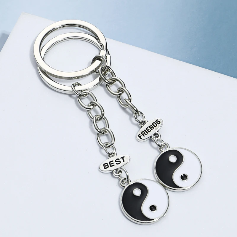 1set(2pcs) New Best Friends Keychain Yin And Yang Key Ring Taiji Gossip Key Chains BFF Friendship Gifts DIY Jewelry Handmade