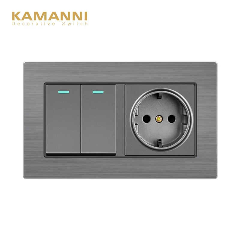 KAMANNI Wall Switch Power Light Switch With Indicator Lightes 2 Gang 2Way Luxury Push Button Switches Aluminum Alloy Panel 220V