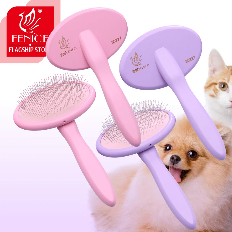 Fenice Pet Hair Brush Massage Handle Comb for Dog Cat Grooming Pet Hair Cleaning Tool