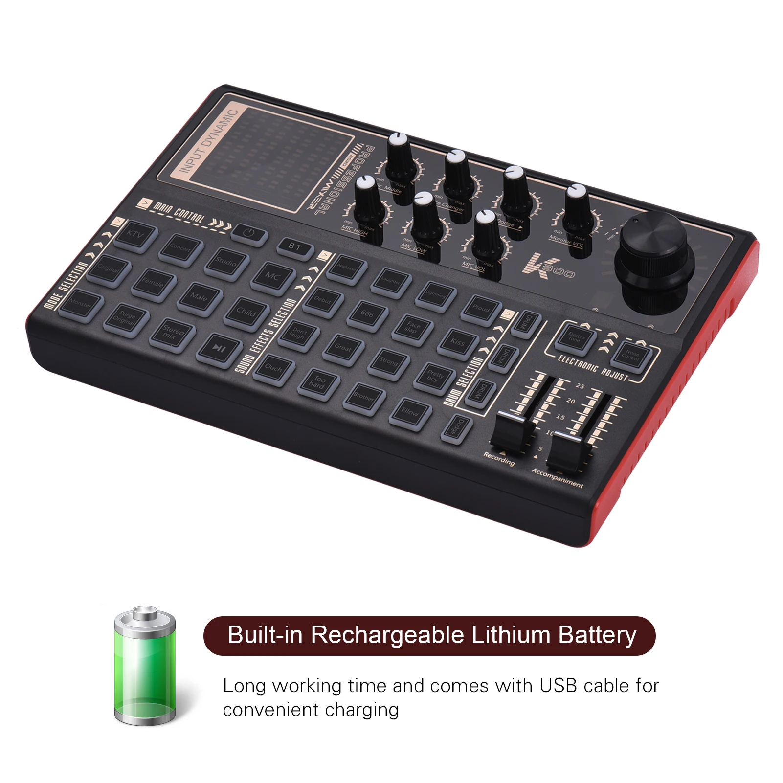 Muslady K300 Live Sound Card External Voice Changer Audio Mixer