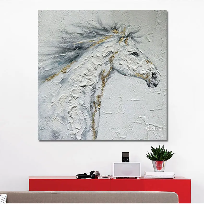 

The Handsome Horses Gold Foil Abstract Oil Painting Wall Canvas Home Art Hand Picture Artwork For Living Room Unframed Hot Sale