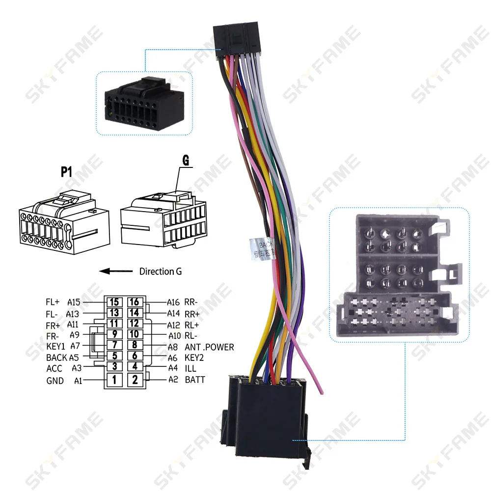 SKYFAME-Adaptador de arnés estéreo para coche, Cable de alimentación de 16 pines para Hyundai Accent Verna I20, Santafi, Kia Soul, Cerato, Forte,