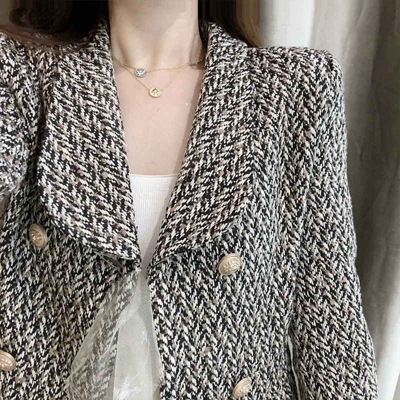 Veste de printemps élégante en Tweed pour femmes, Streetwear, Patchwork de dentelle, Vintage, manteau court, Double boutonnage, vêtements d'extérieur Slim, veste de bureau pour dames