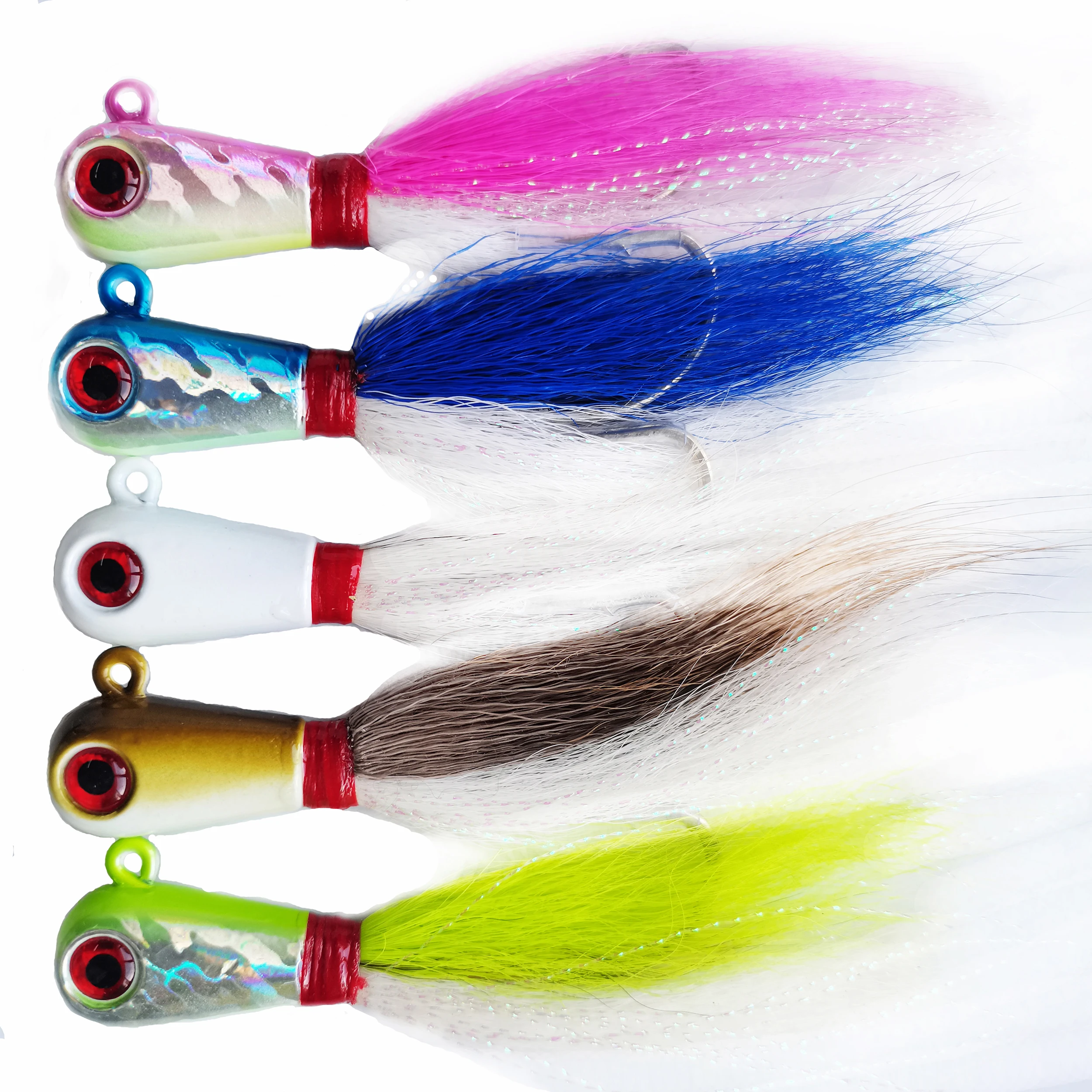 

Kmucutie 3D Eyes Bucktail jig Random mixed color to send Big game Saltwater Jig Bass Fishing Lures