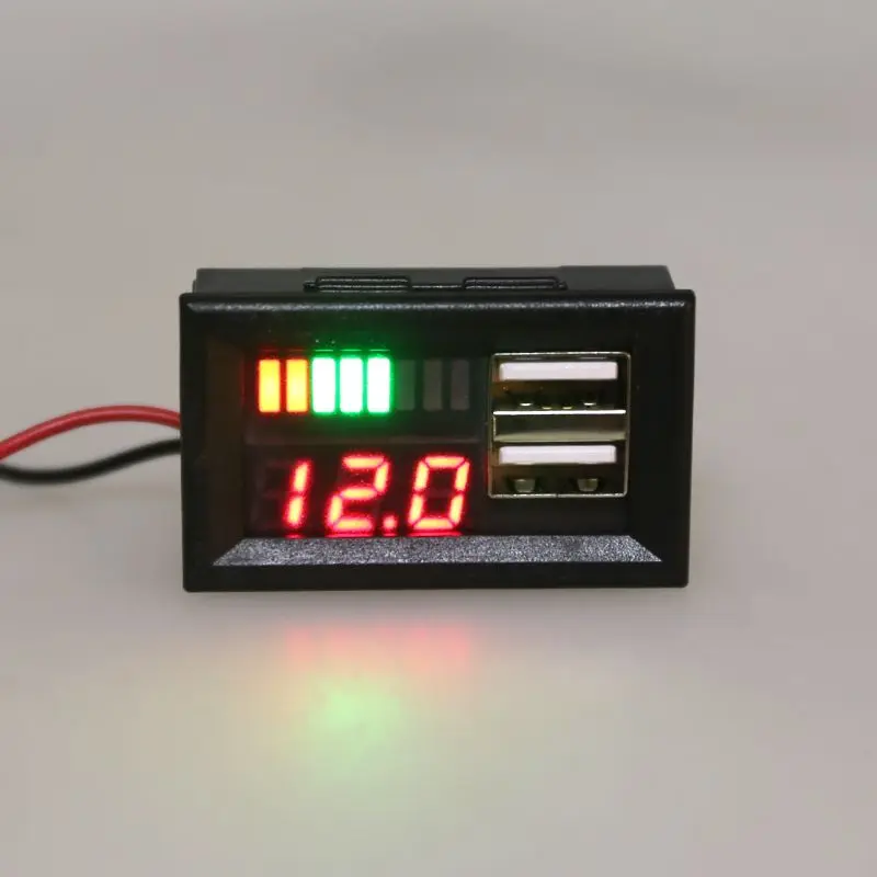 Car Motorcycle Digtal Voltmeter with 2 USB Interface 12V Voltage Display Board 5V Output Voltmeter Gauge