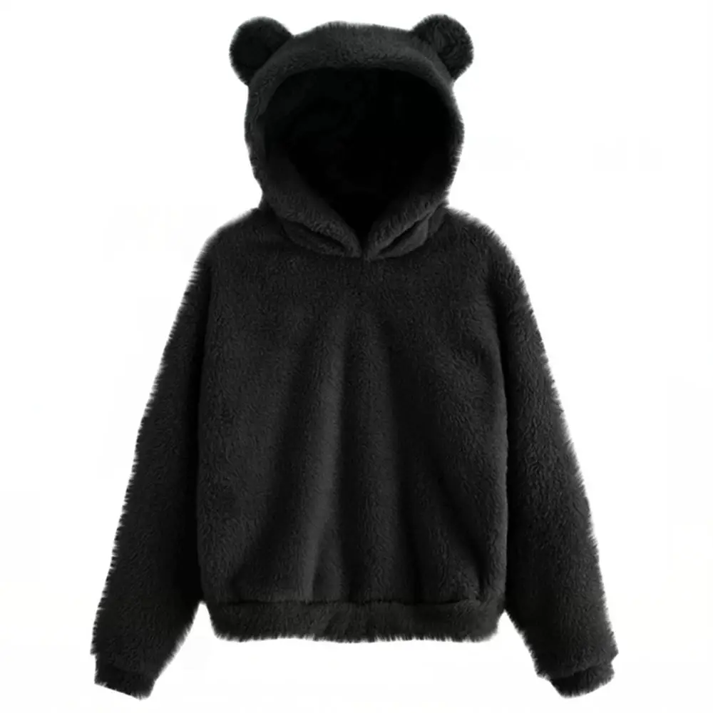 Women Teddy Sweater Plus Size 3XL Kawaii Tops Harajuku Hooded Pullover Winter Fluffy Fleece Sherpa Sweaters