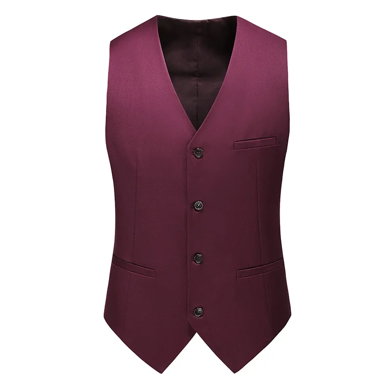 Casual Men's Yellow Vest Jacket Slim Fit Prom Burgundy Tuxedos Blazer Business Suits Red Waistcoat For Wedding Best Man Groom