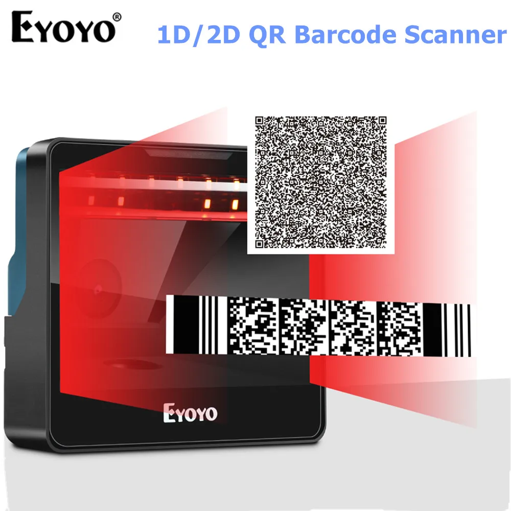 

Eyoyo Big Desktop Barcode Scanner Omnidirectional Wired USB Barcode Reader 1D QR 2D Automatic Sensing Scanning Platform Scanner