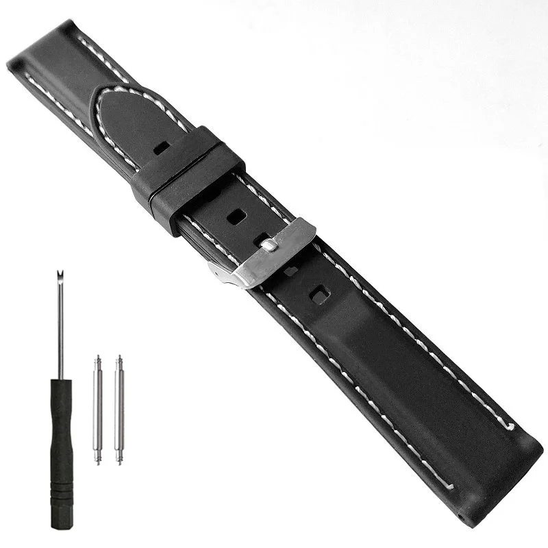 20mm 22mm Stitched Silicone Rubber Watch Band White Contrast Stitching Soft Strap for SEIKO CITIZEN Sports Diver Bracelet