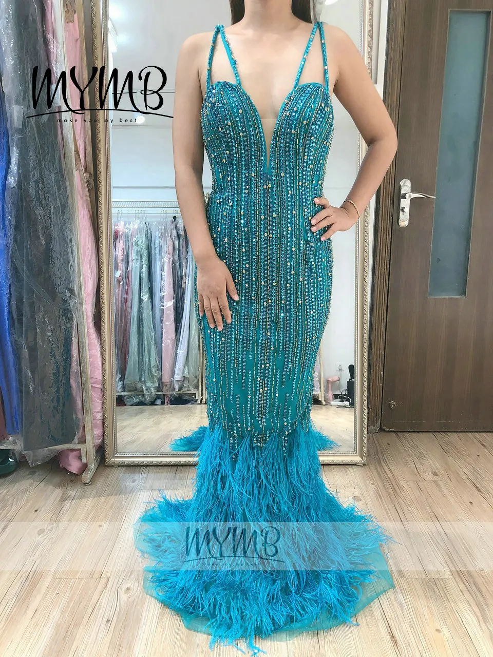 

Sexy Open Back Couture Beading Green Celebrity Dresses MYMB Brand New Collection Prom Dress MY31118