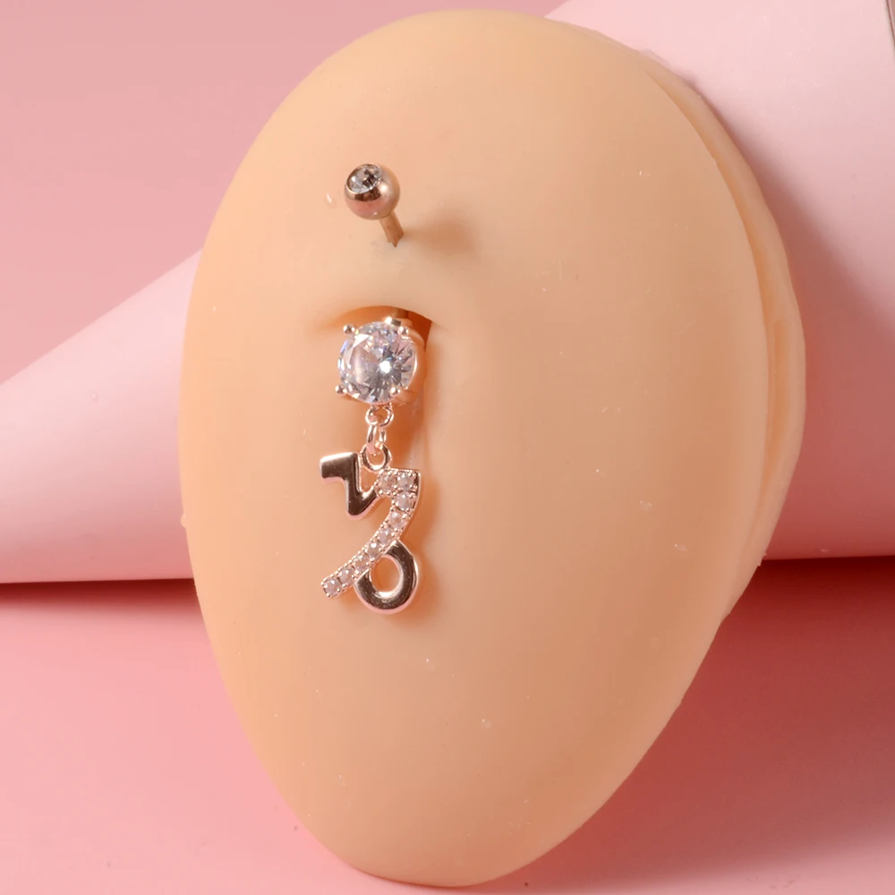 1PC Sexy Belly Button Rings 12 Birth Sign Constellation CZ Zircon Drop Navel Barbell Piercing Body Jewelry For Women Girls