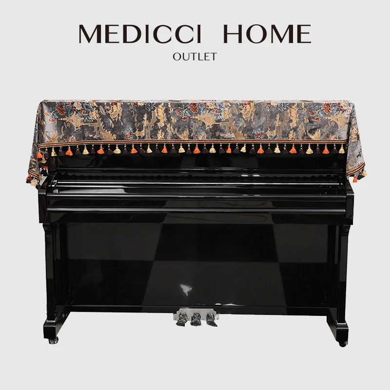 Medicci Home Vintage Piano Cover Italy Import Pleuche Oriental Rhythm Decorated Cover Dustproof Piano Runner Exquisitely Crafted