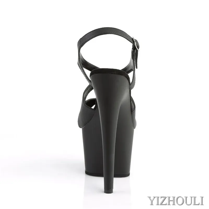 17 cm Roman sandals, 7 inch lacquered soles, perforated vamp, model nightclub pole-dancer shoes