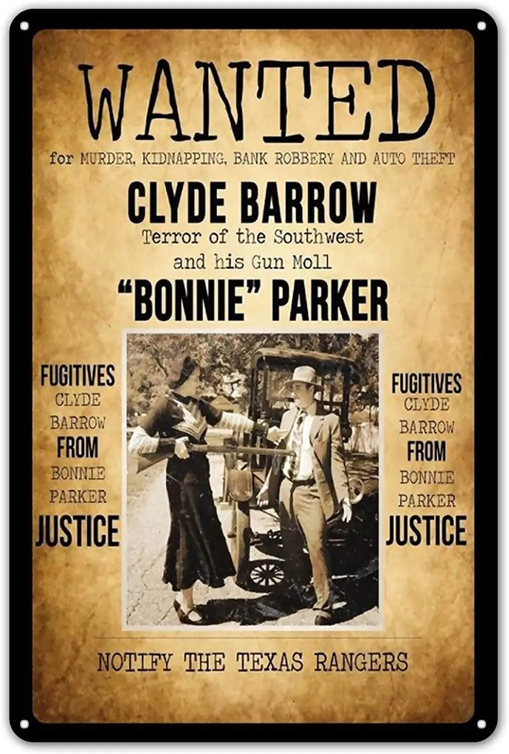 ZYPENG Wanted Bonnie & Clyde Motiv 2 Metal Custom Metal Sign-Bar Cafe Restaurant Home Decor 8 x 12 inches