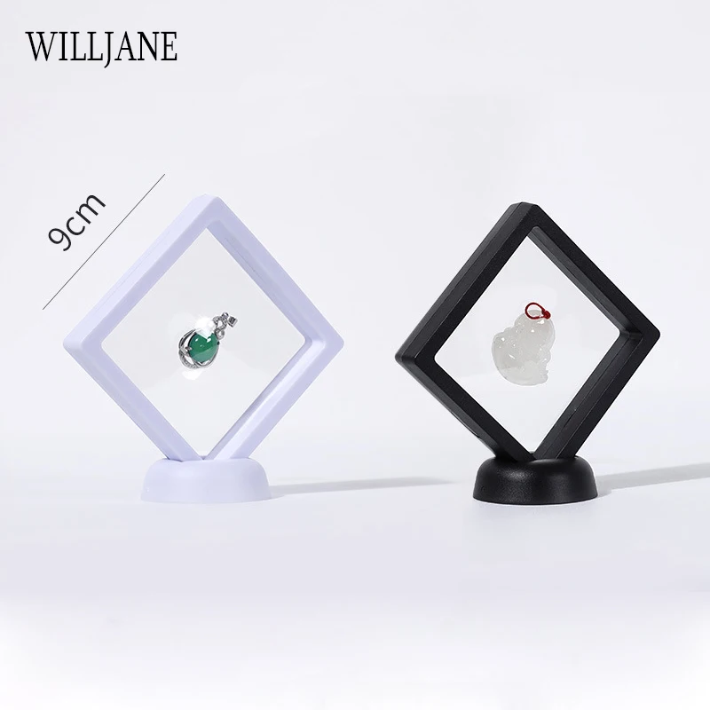 Edelstein Steine Ring Display Halter Transparent PE Film Schmuck Präsentation Box Armband Anhänger Rahmen Staubdicht Stehen 3D Suspension