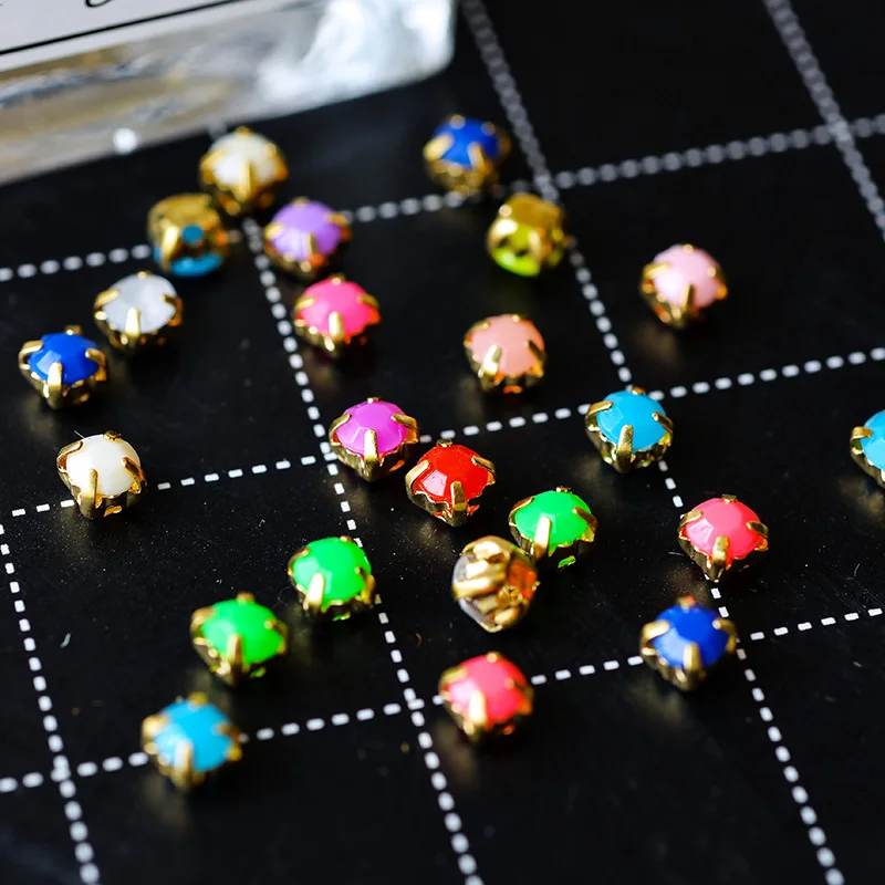 100p 4mm round candy acrylic jelly rhinestone sew on crystal rhinestone Montees gold base jewel beads sewing clothes accessories