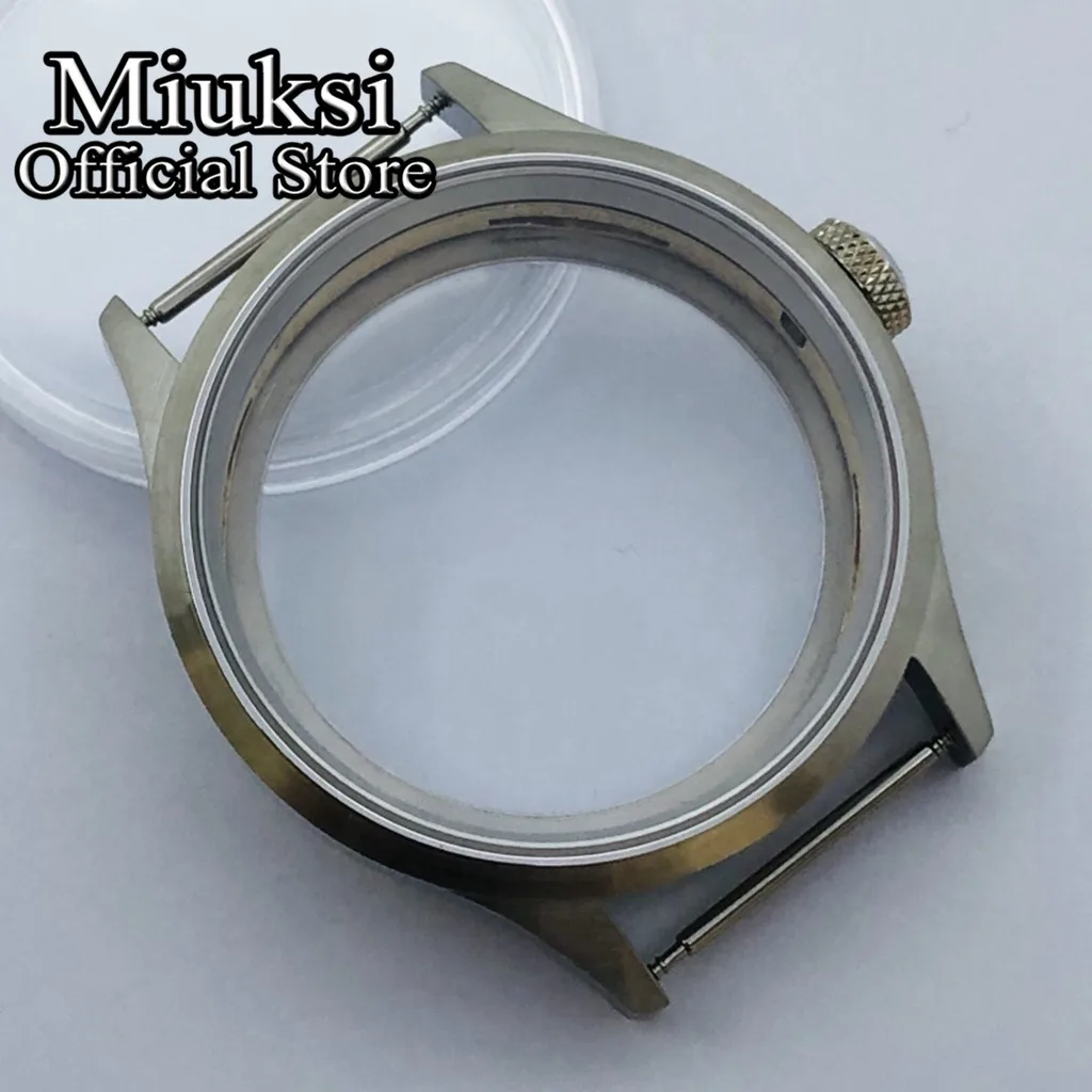 Miksi 43mm silver brushed stainless steel watch case sapphire glass fit ETA6497 6498 Seagull ST3600 ST3620 ST36 series movement