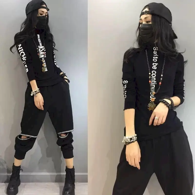 2024 Spring Winter Women T-shirts New Loose Personality Stretch Thin Long-sleeved Round Neck Mid-high Neck Large Size Bottoming