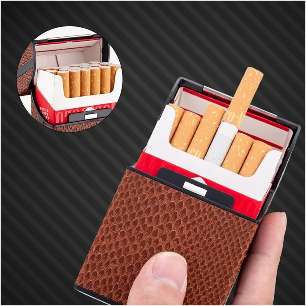 Fashion Crocodile Pattern Leather Cigarette Box for Men Woman Smoking Accessories Button Design 4 Colors