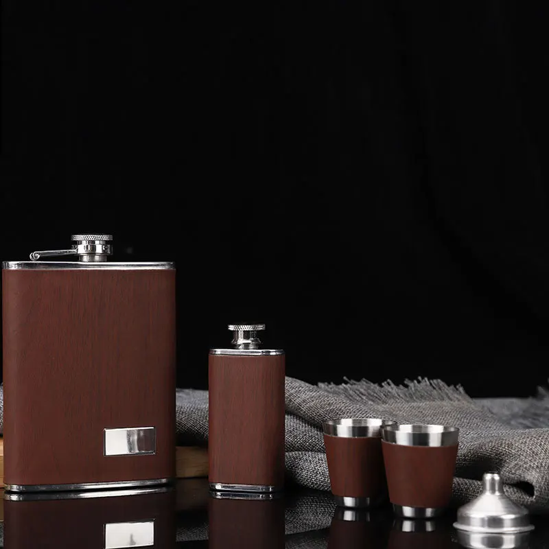 New 9oz Whisky Cups Liquor Flagon 304 Stainless Steel Alcohol Vodka Bottle Wood Grain Hip Flask Gift набор для виски