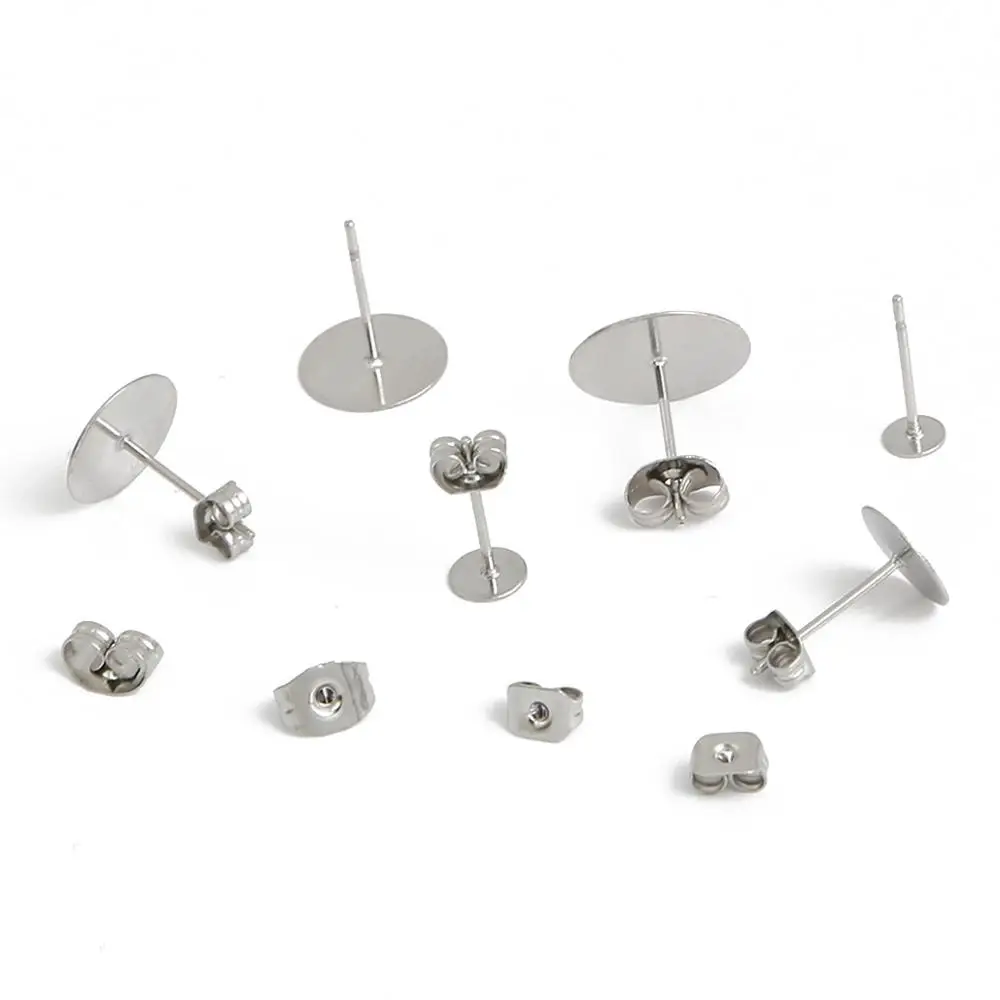 100/200pcs High Quality Stainless Steel Blank Earring Stud Base Pins Earrings Earplug For DIY Jewelry Making Accessories Supplie