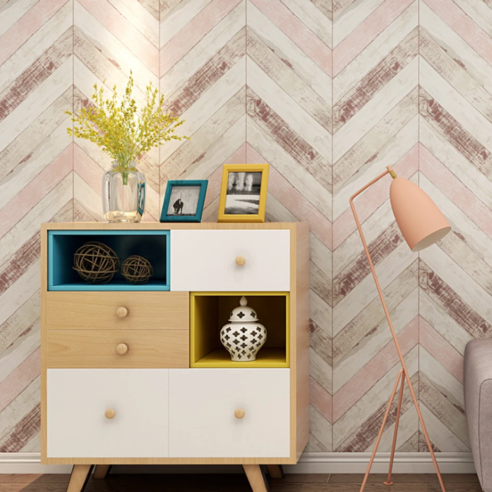 

Q QIHANG Retro Nordic Style Imitation Wood Grain TV Background Bedroom Living Room Non-woven Wallpaper 0.53m*10m=5.3m2