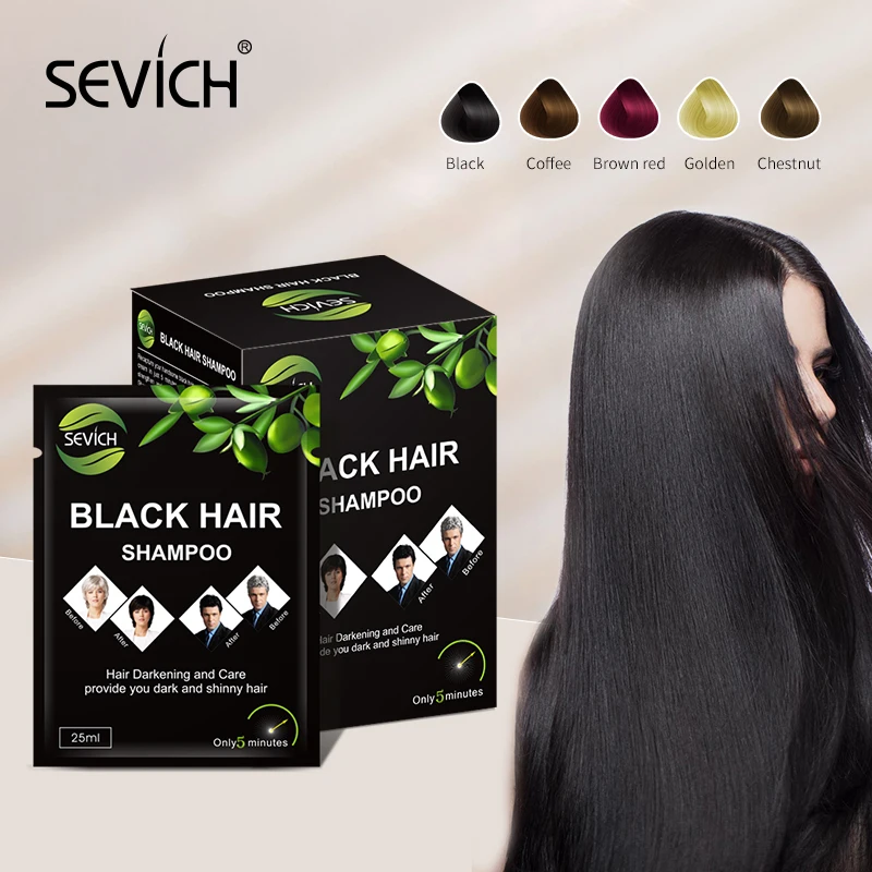 

Sevich 10 pcs/lot Instant Black Hair Shampoo Make Grey and White Hair Darkening Shinny in 5 Minutes Make Up Hair Color Shampoo