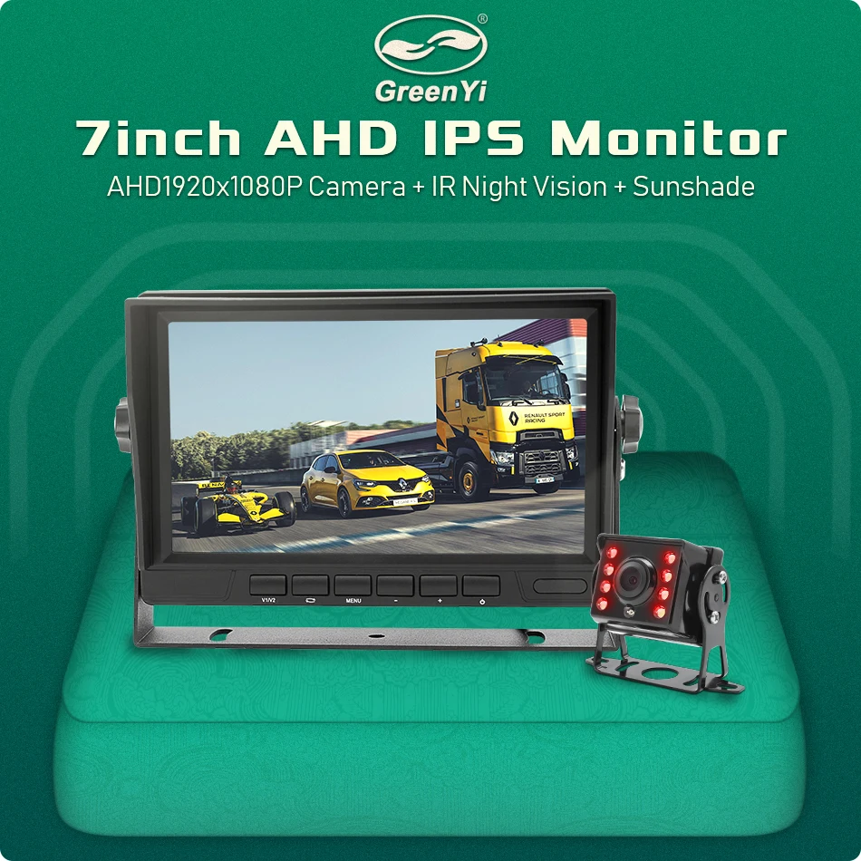 GreenYi 7 inch AHD 1080P IR Rear View Camera  Truck High Definition Vehicle IPS Monitor Sunshade For Car Bus