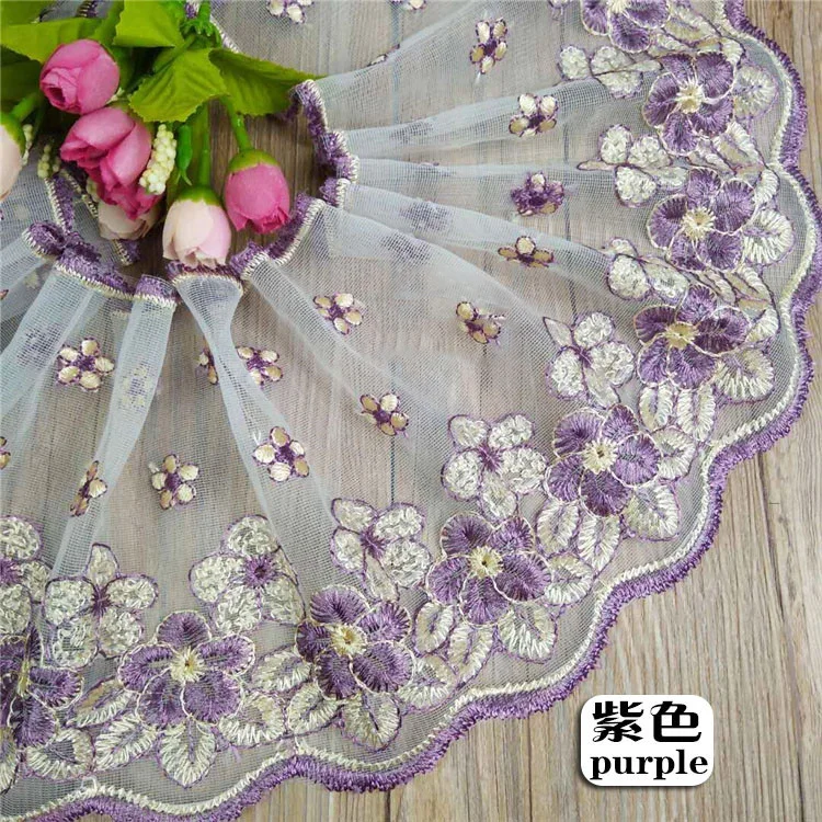 

14 ярдов сетчатой ленточной ткани с кружевом (фиолетовый, розовый, серый) для рукоделия, вышивки, декора бюстгальтеров, шитья, отделки одежды и других поделок