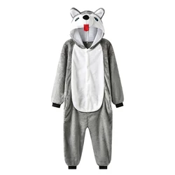 Husky Onesie For Kids Animal Pajamas Flannel Children Kigurumi Girls Dog Cosplay Costume Boy Full Body One-Piece Pijama Brithday