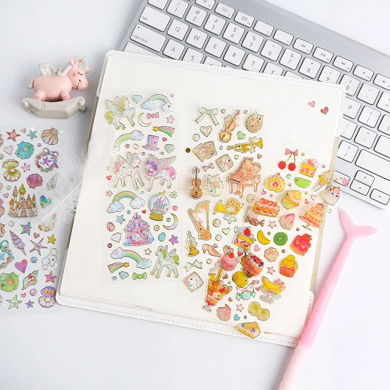 1 Pcs Cartoon Hot Stamping Transparent Stickers Escolar Student Diy Kawaii Scrapbooking Albums Decorative Stickers Stationery