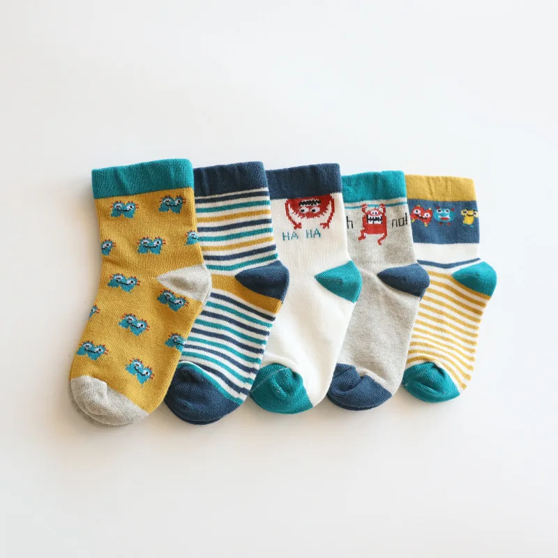 5 Pairs/Lot Children\'s Soft Cotton Socks Boy Girl Baby Cute Cartoon Teen Fashion Warm For 1-12 Years Autumn Winter New Kids Sock