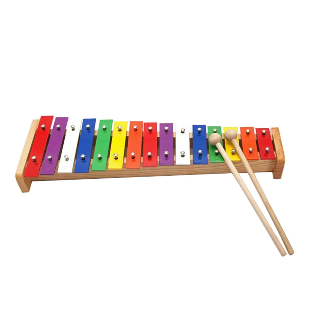 Hot 15-Tone Colorful Rainbow Glockenspiel Xylophone with Mallet Drumsticks Music Instrument Children Kids Musical Funny Toys