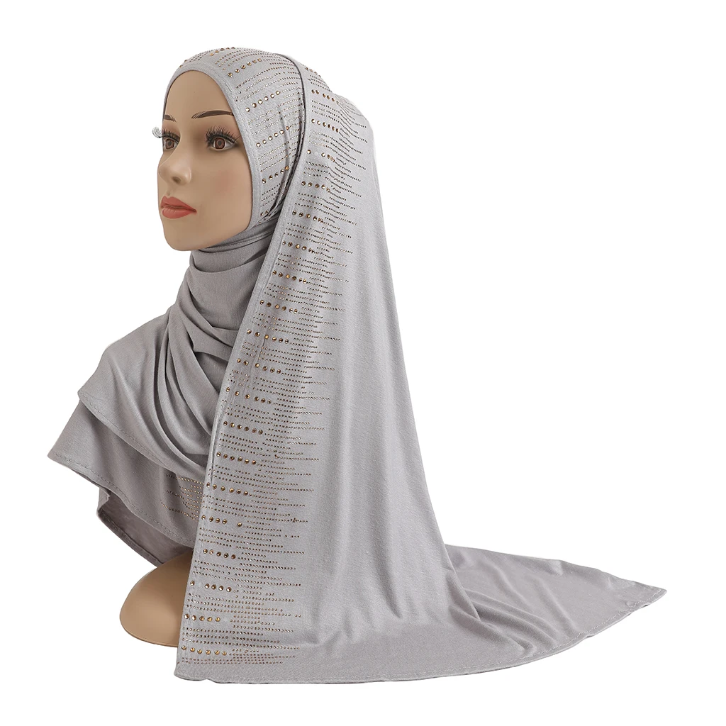 H204 High Quality Soft Cotton Jersey Scarf with stones modal headscarf women\'s hijab islamic female shawl Lady Bonnet headwrap