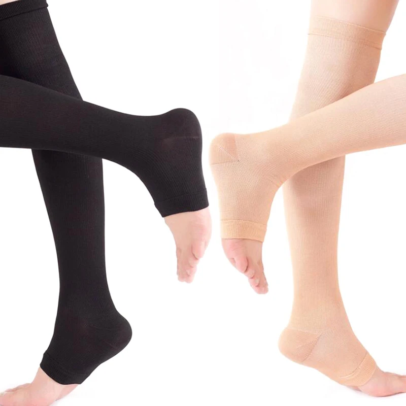 Open Toe Knee-High Medical Compression Stockings Varicose Veins Stocking Compression Brace Wrap Shaping for Women Men 18-21mm