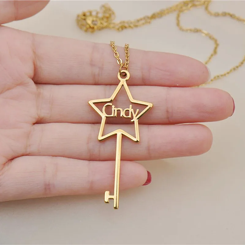 

Customize Necklace Pendant Cute Star Charm Stainless Steel Key Chain Custom Name Necklace For Women Girl Gift