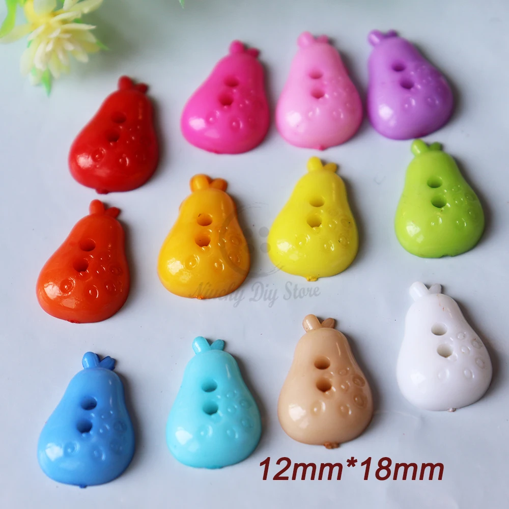 60pcs Mixed Colors Nylon Cartoon Decorative Buttons  Fruit Vegetable Series 2 Holes Pear Strawberry Carrot Shape Craft Materials