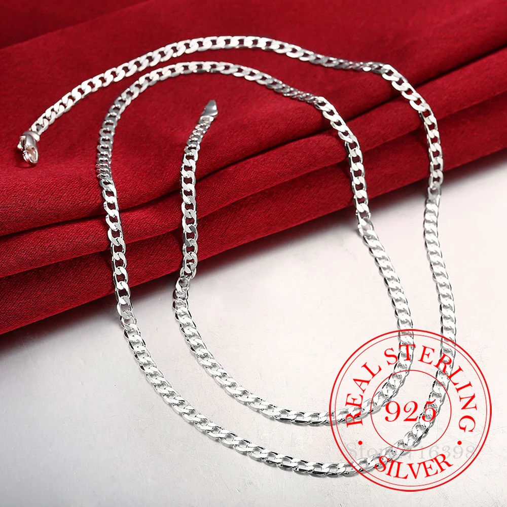 Slim 925 Sterling Silver 4mm 40-75cm Figaro Chain Necklace for Women Girl Boy Kids Italy Jewelry Kolye Collares Sieraden Colier