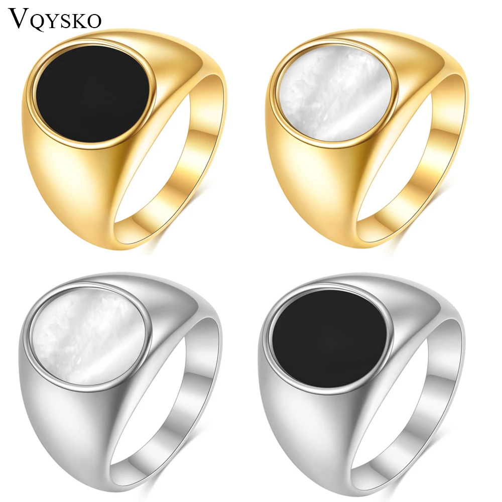 Trendy Marble Shell Simple Geometric Finger Signet Rings For Women Girls Party Jewelry Gift Stainless Steel Femme Band Anillo