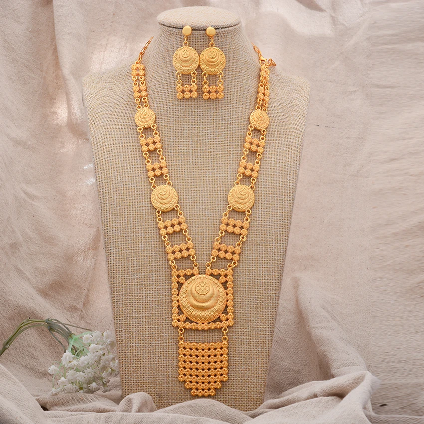 Dubai African Jewelry Sets for Women Girls Arabic Indian Jewelry Gold Color Wedding Jewelry Set