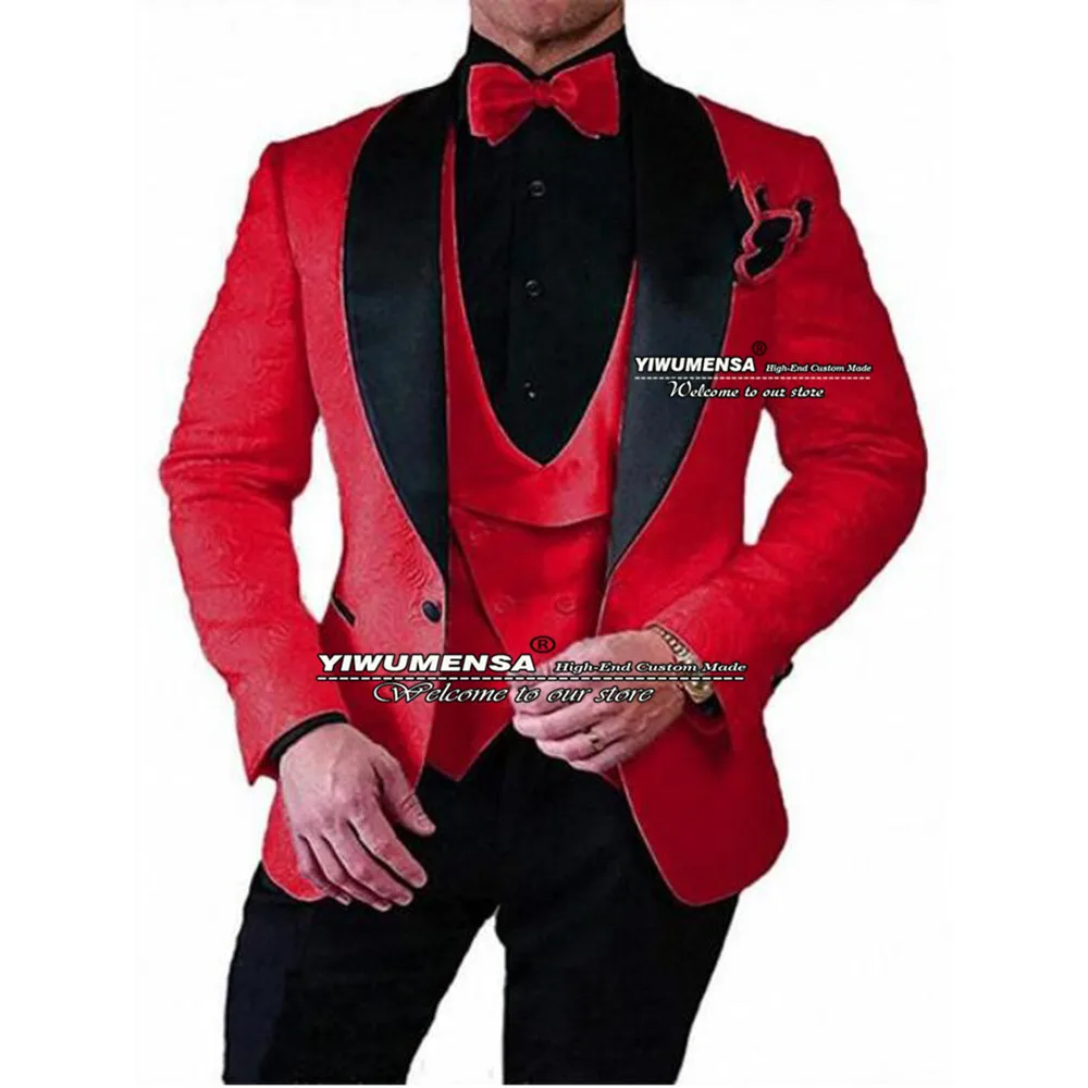 Traje Floral Burdeos para hombre, Blazer de fiesta de graduación con solapa negra personalizada, esmoquin para novio, 2024