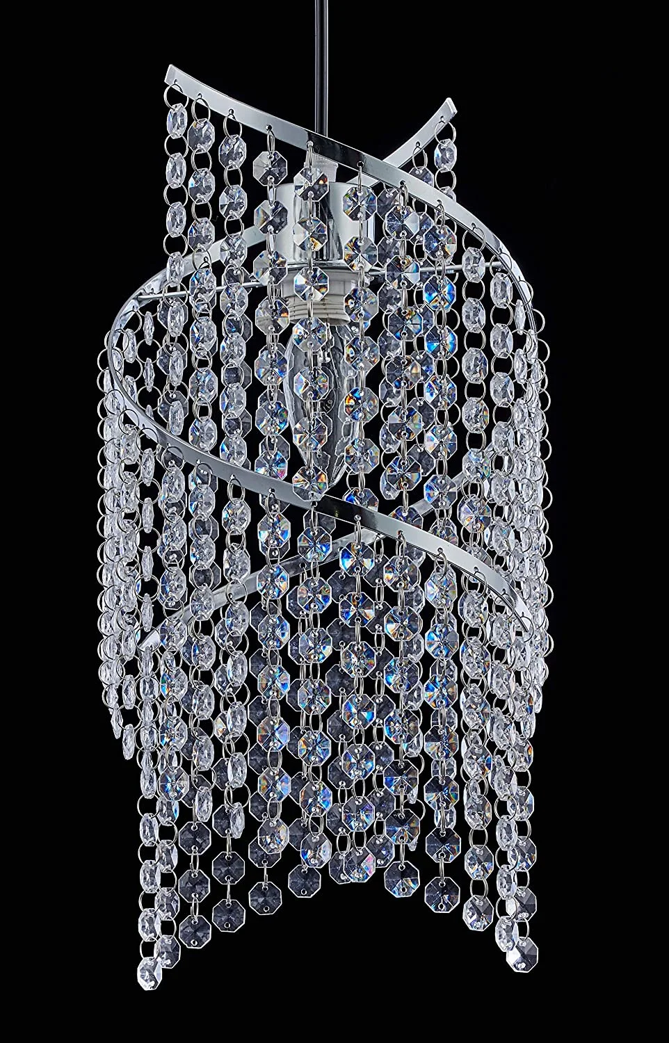 K9 Crystal Long Beaded Ceiling Light Cover Spiral Droplet Frame Light Fitting Pendant Shade - (Clear, Without Light Cord Kit)