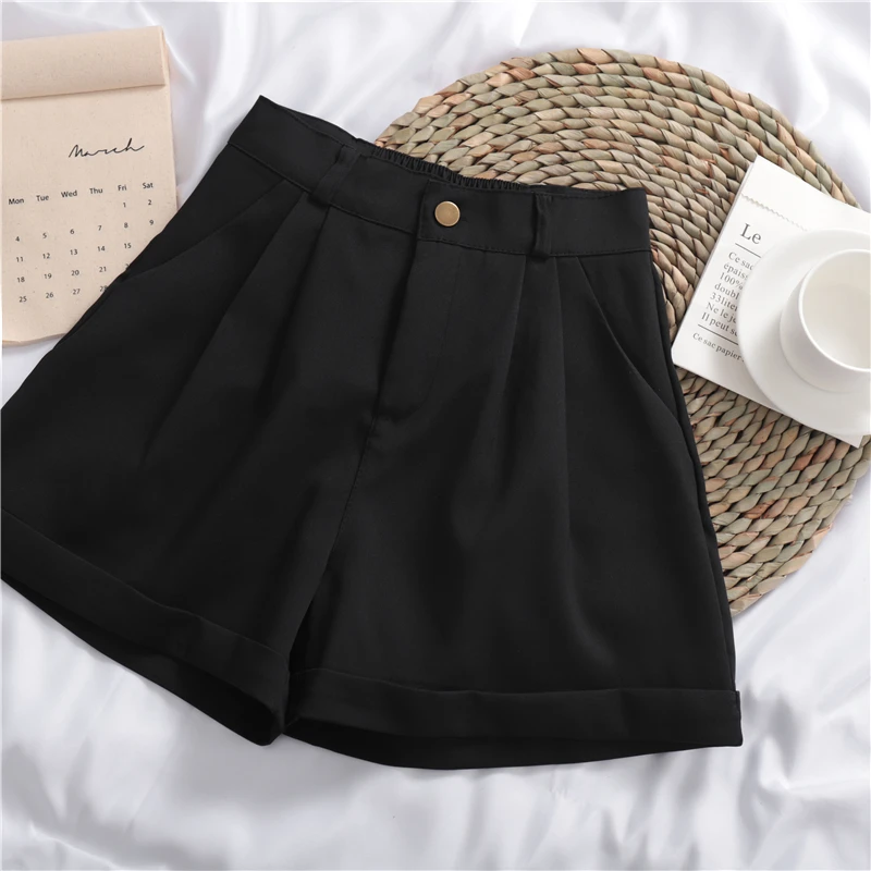 Summer Casual Shorts Adjustable Waist Loose All-match Korean Style Chic Tailored Bottoms Pockets Daily College Breathable Trendy