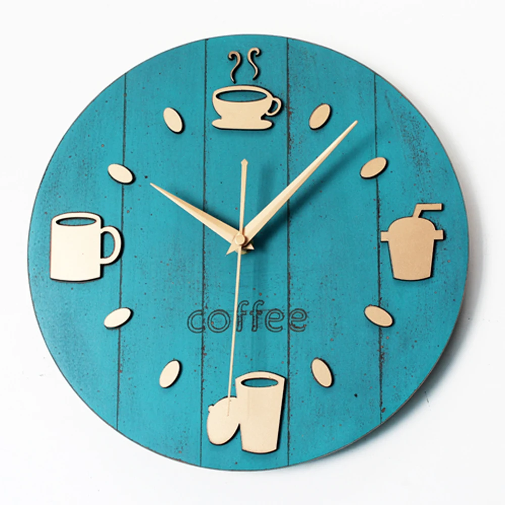 Creative 3D Wall Clock Modern Design Coffee Kitchen Clocks Vintage Retro Art Tableware Wall Watch Home Decor Silent 12 inch