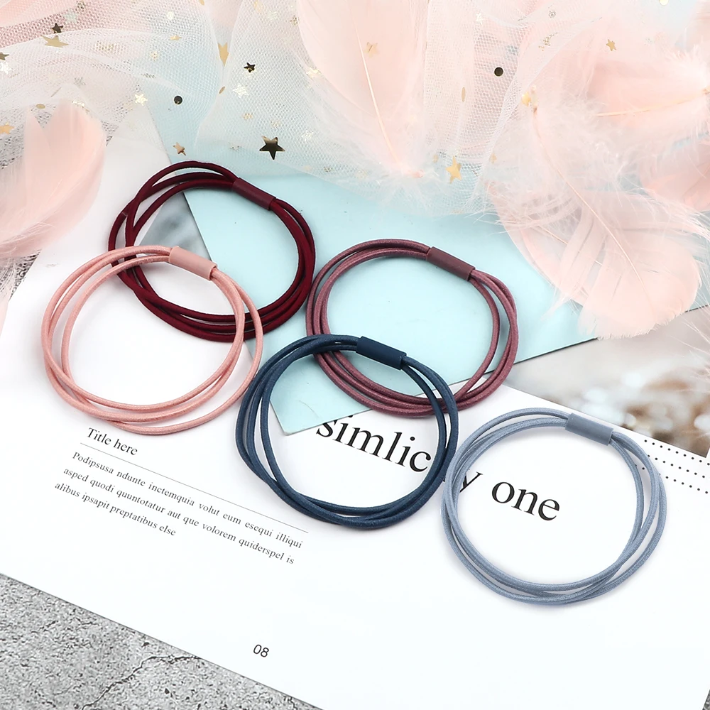 5Pcs/Set Colorful Soft Simple Thin Nylon Elastic Hair Bands Women Rubber Band Scrunchies Customized Ponytail Headdress For Girls