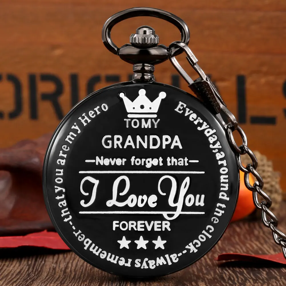 

Personalized To My Grandpa Text Quartz Pocket Watch Roman Numerals Display Antique Pendant Clock Birthday Gifts Timepiece