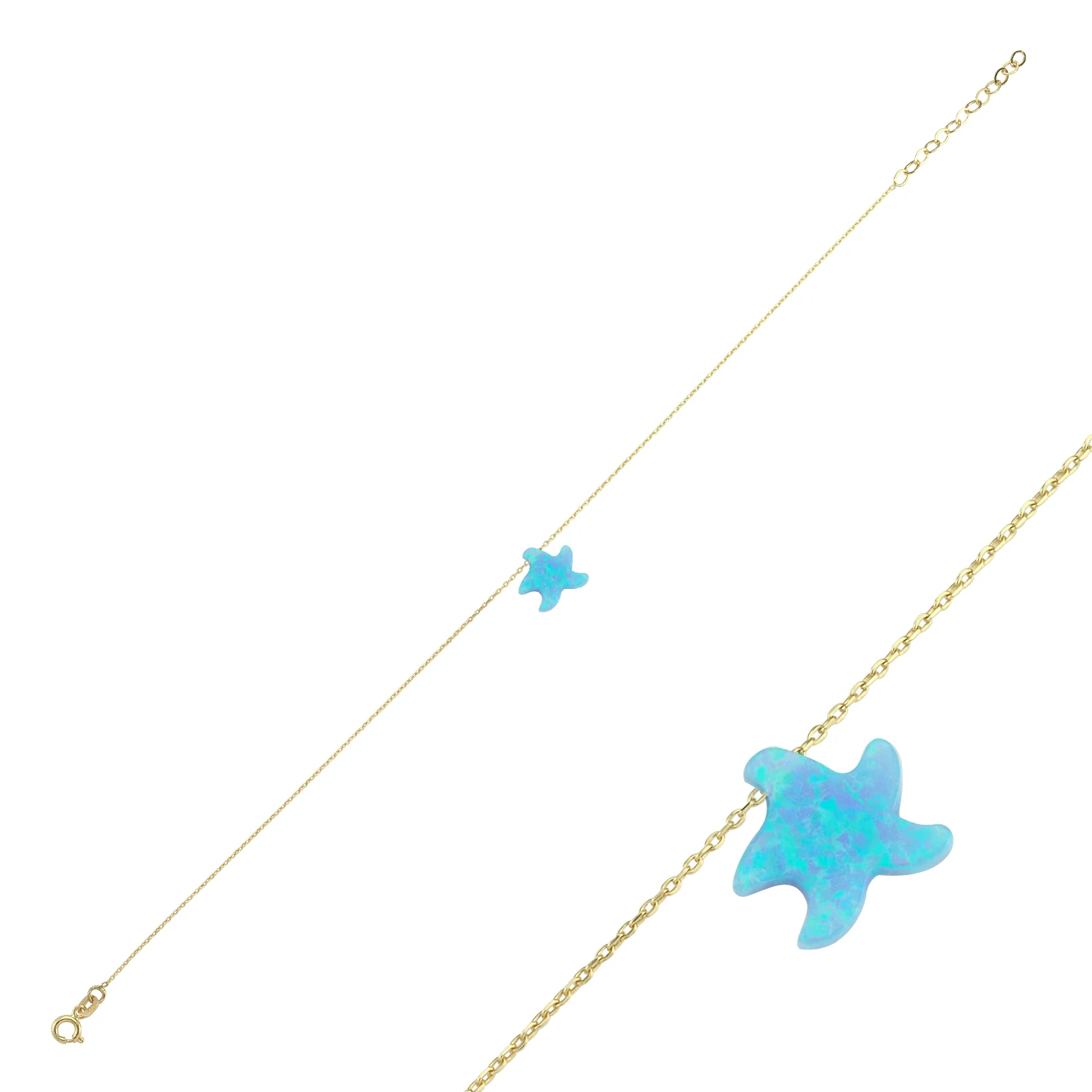 

14K (585) Gold Opal Stone Starfish Anklet