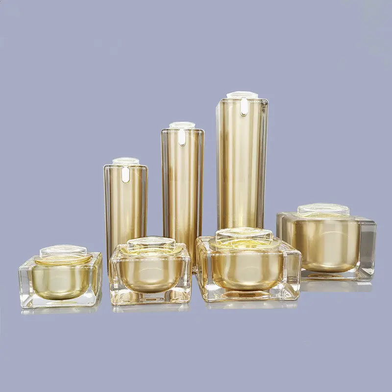 15g 30g 50g 30ml 50ml 100ml Empty Gold Square Shape Acrylic Lotion Cream Pump Bottle Cosmetic Container Luxury Bow cream jar